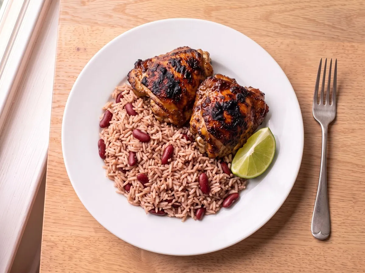 Jerk Chicken with Rice and Peas